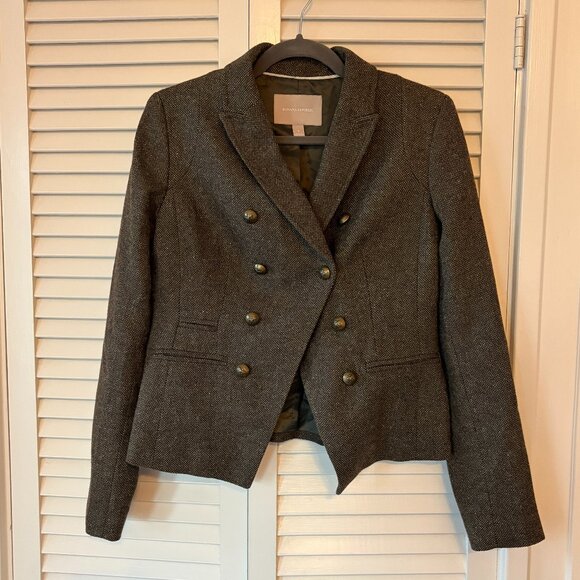 Banana Republic women's jacket 8 wool blend olive speckled brown military - Picture 2 of 11